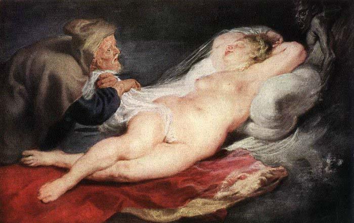 RUBENS, Pieter Pauwel The Hermit and the Sleeping Angelica oil painting picture